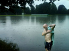 Jayl - Bathing in the rain during the worst Gloucester floods in living memory, after mains water was cut off! - July 2007 - by Niki Glass Lowdell  ©